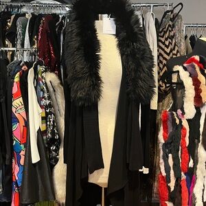 NWT Sioni Faux Fur Removable Collar Sweater Duster